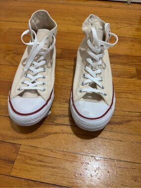 Converse High Top Sneakers Cream with White and Red Trim